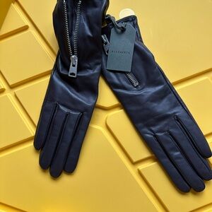 AllSaints Black Leather Gloves, size M